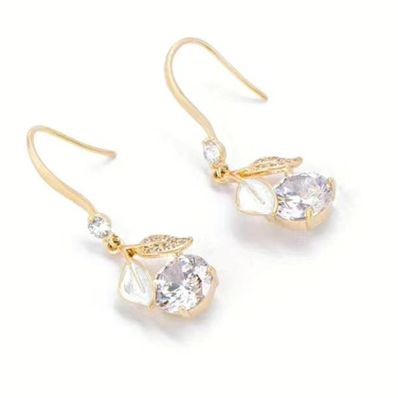 Zircon Ginkgo Leaf Hook Earrings Shiny Sparkle Dangle Drop Festive Sparkle‎ - Picture 6 of 16